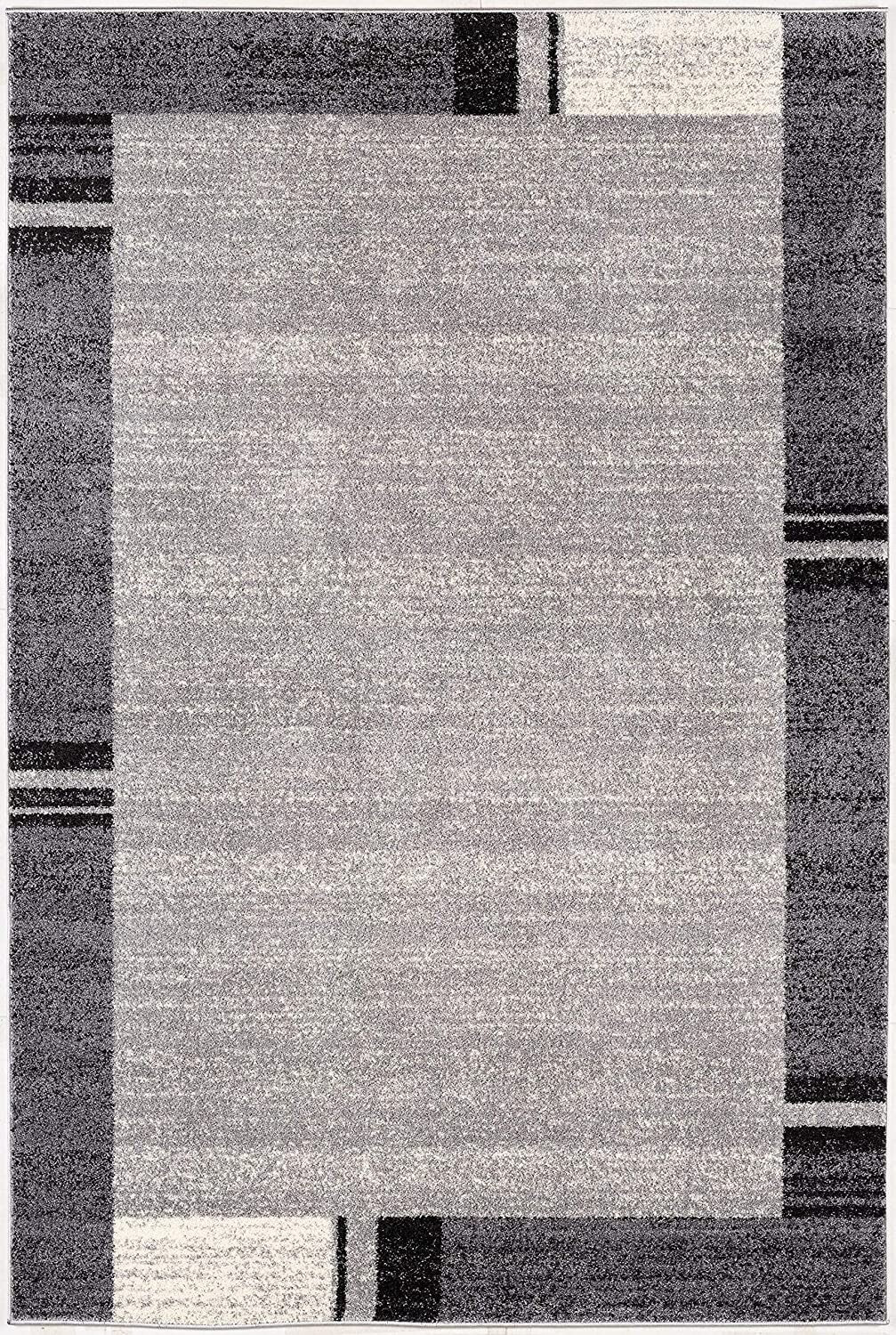 8' X 11' Gray Modern Bordered Area Rug