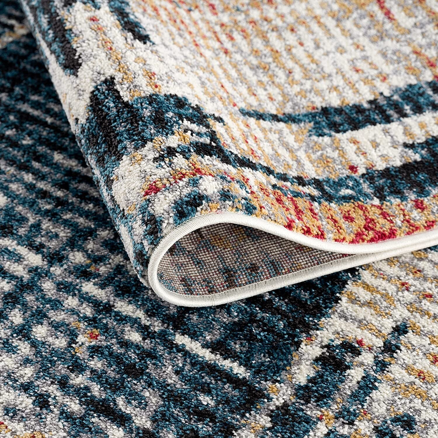 7' X 9' Blue And Red Mod Distressed Area Rug