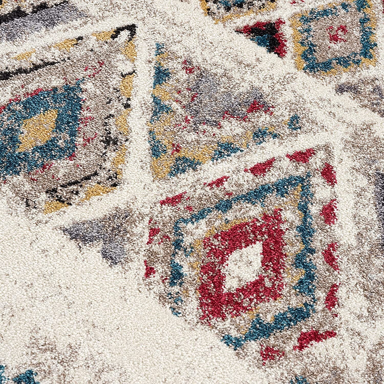 7' X 9' Cream Abstract Geo Diamonds Area Rug