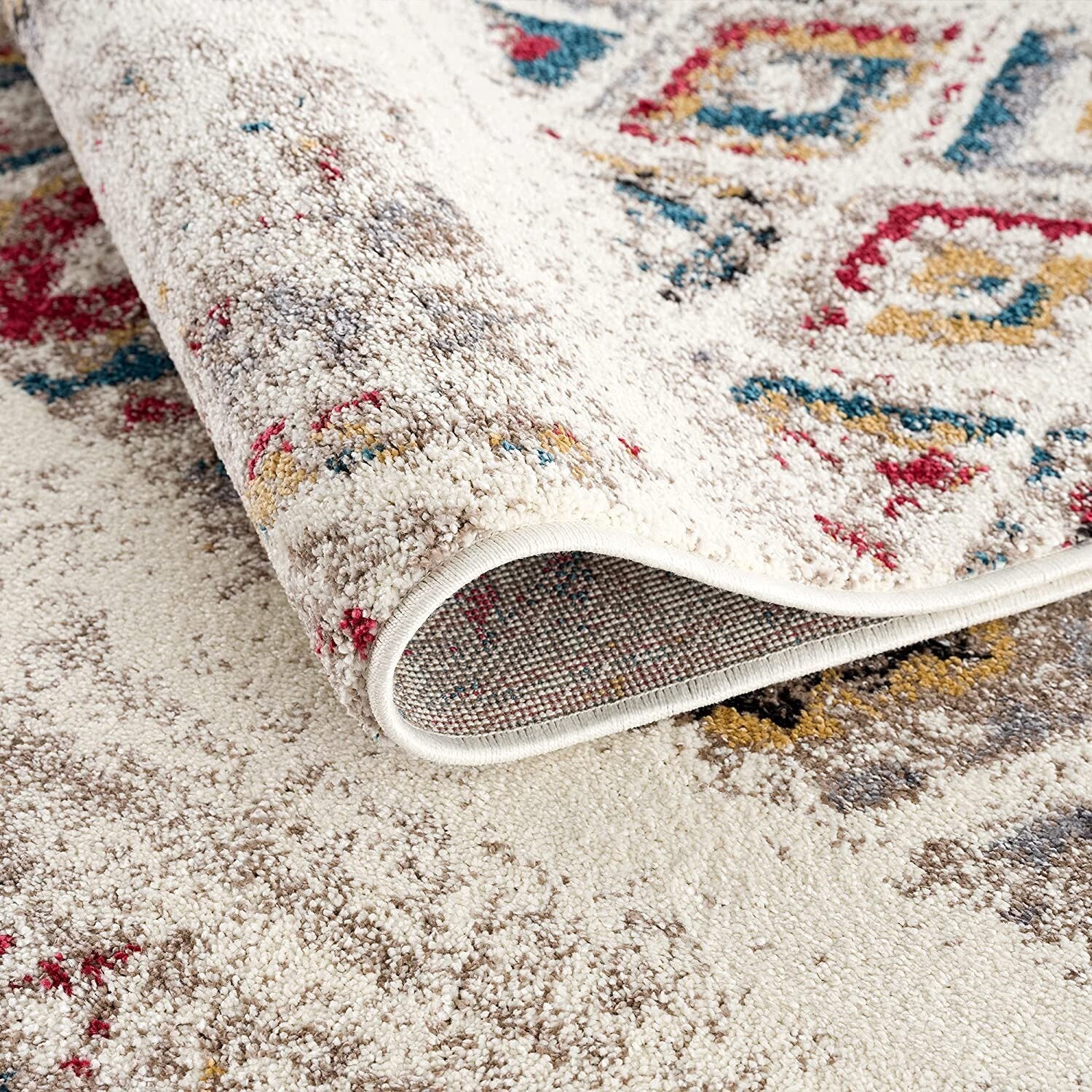 7' X 9' Cream Abstract Geo Diamonds Area Rug