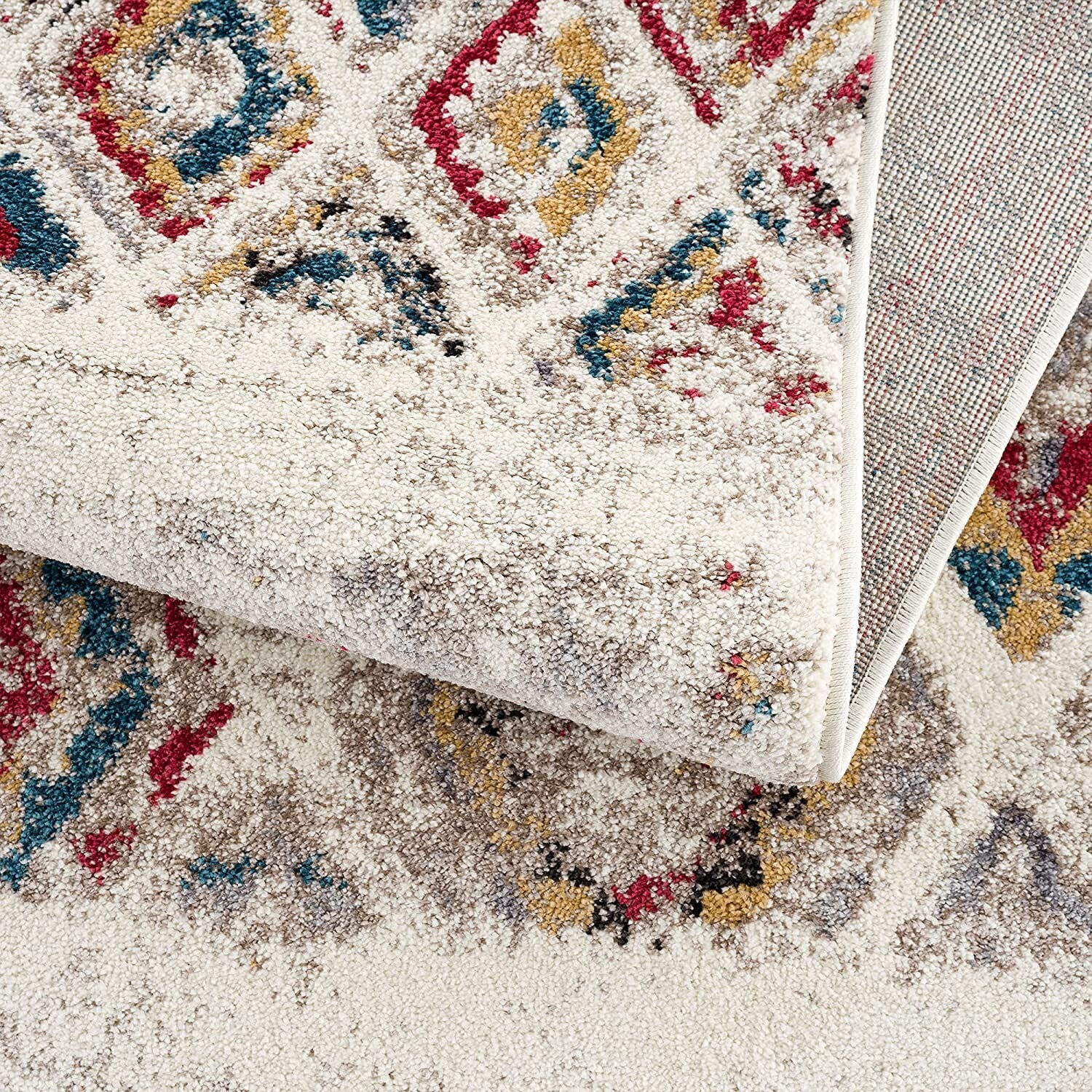 7' X 9' Cream Abstract Geo Diamonds Area Rug