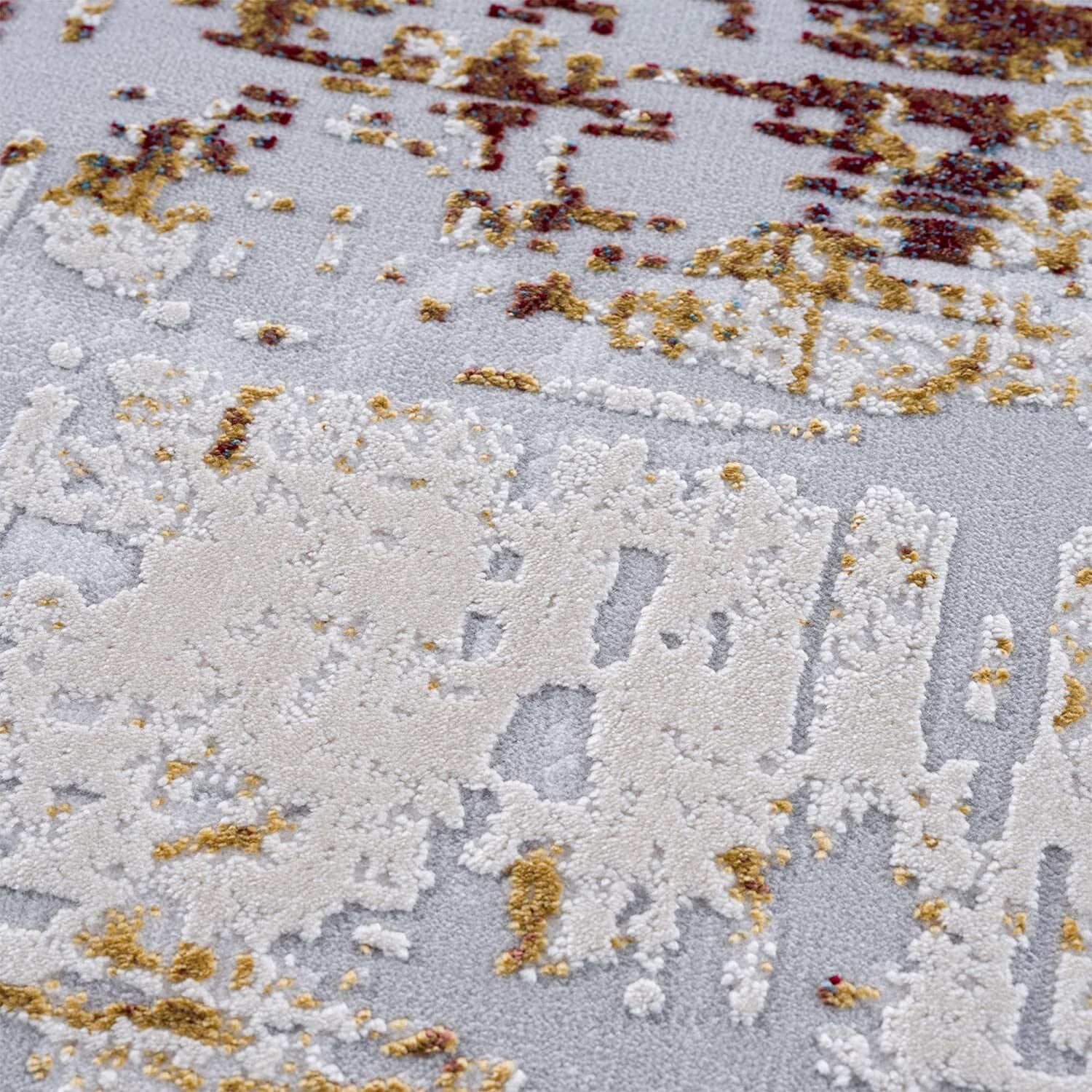 2' X 15' Abstract Beige And Gold Modern Runner Rug