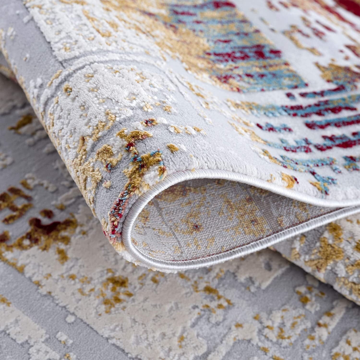 2' X 15' Abstract Beige And Gold Modern Runner Rug