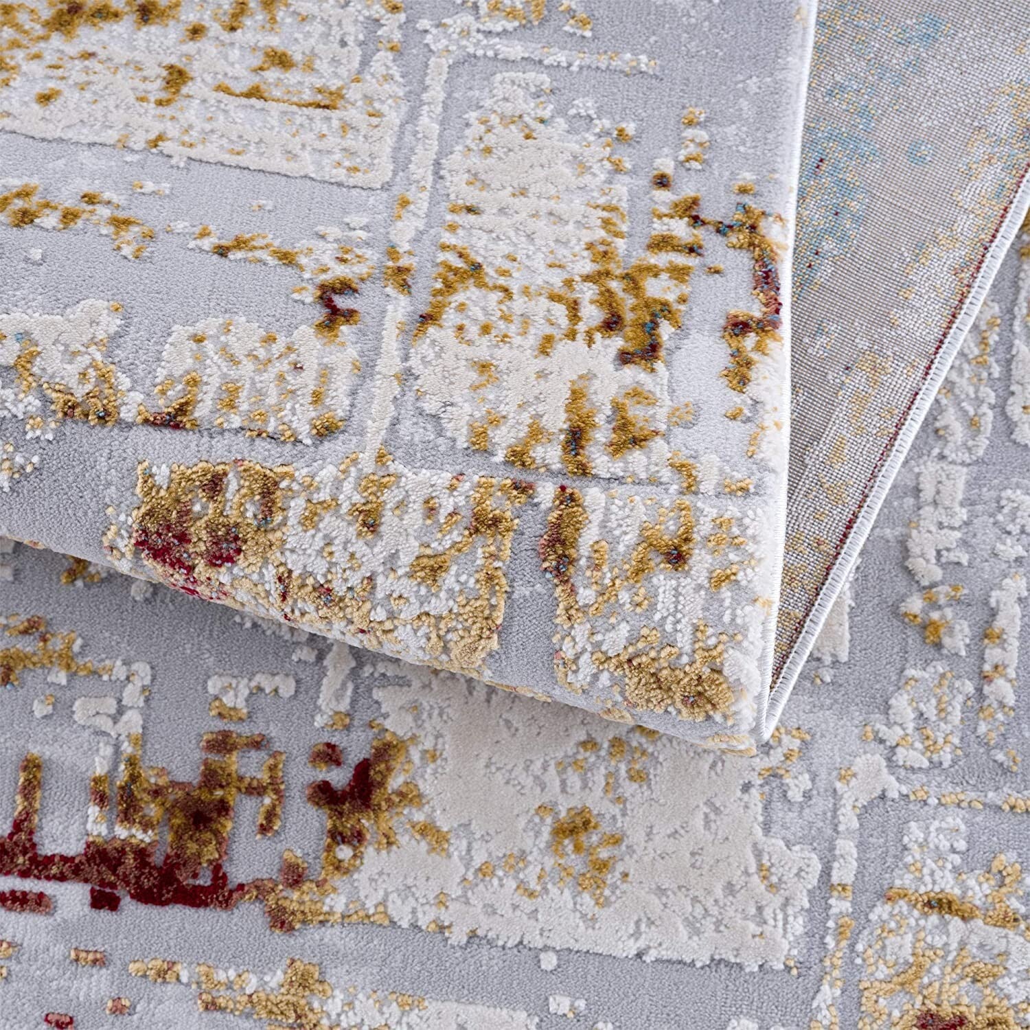 2' X 15' Abstract Beige And Gold Modern Runner Rug
