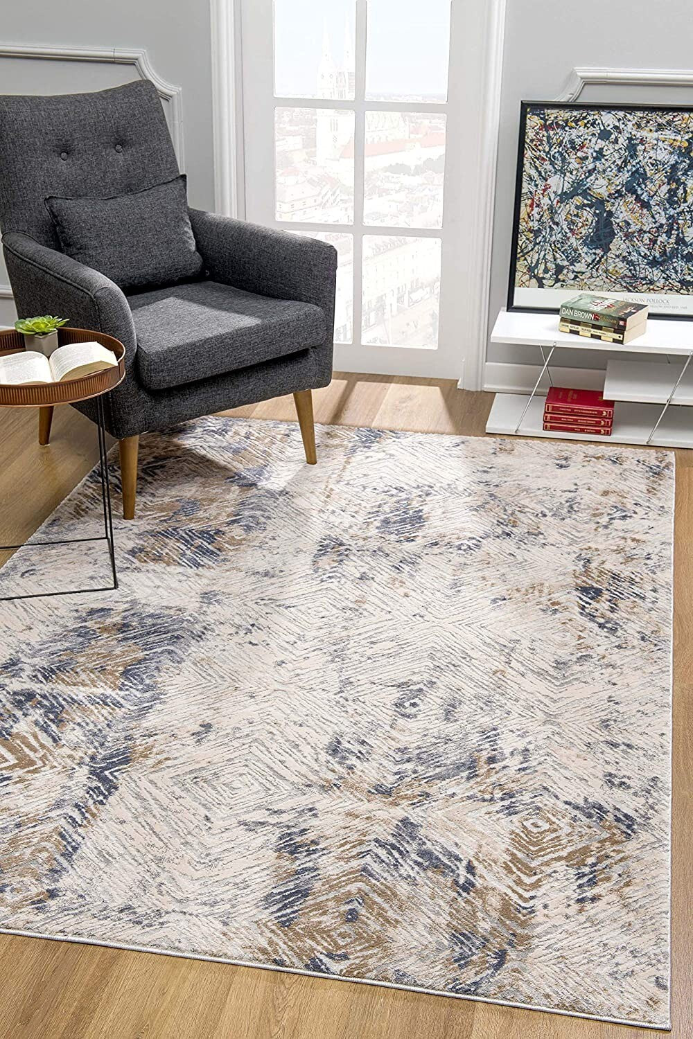 3' X 5' Ivory And Beige Abstract Diamonds Area Rug