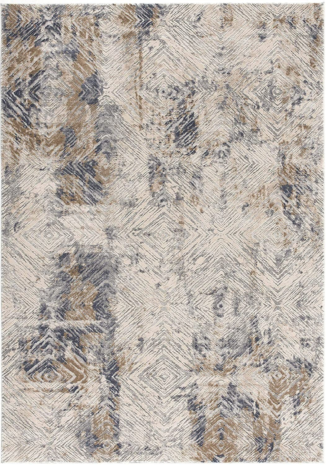 3' X 5' Ivory And Beige Abstract Diamonds Area Rug