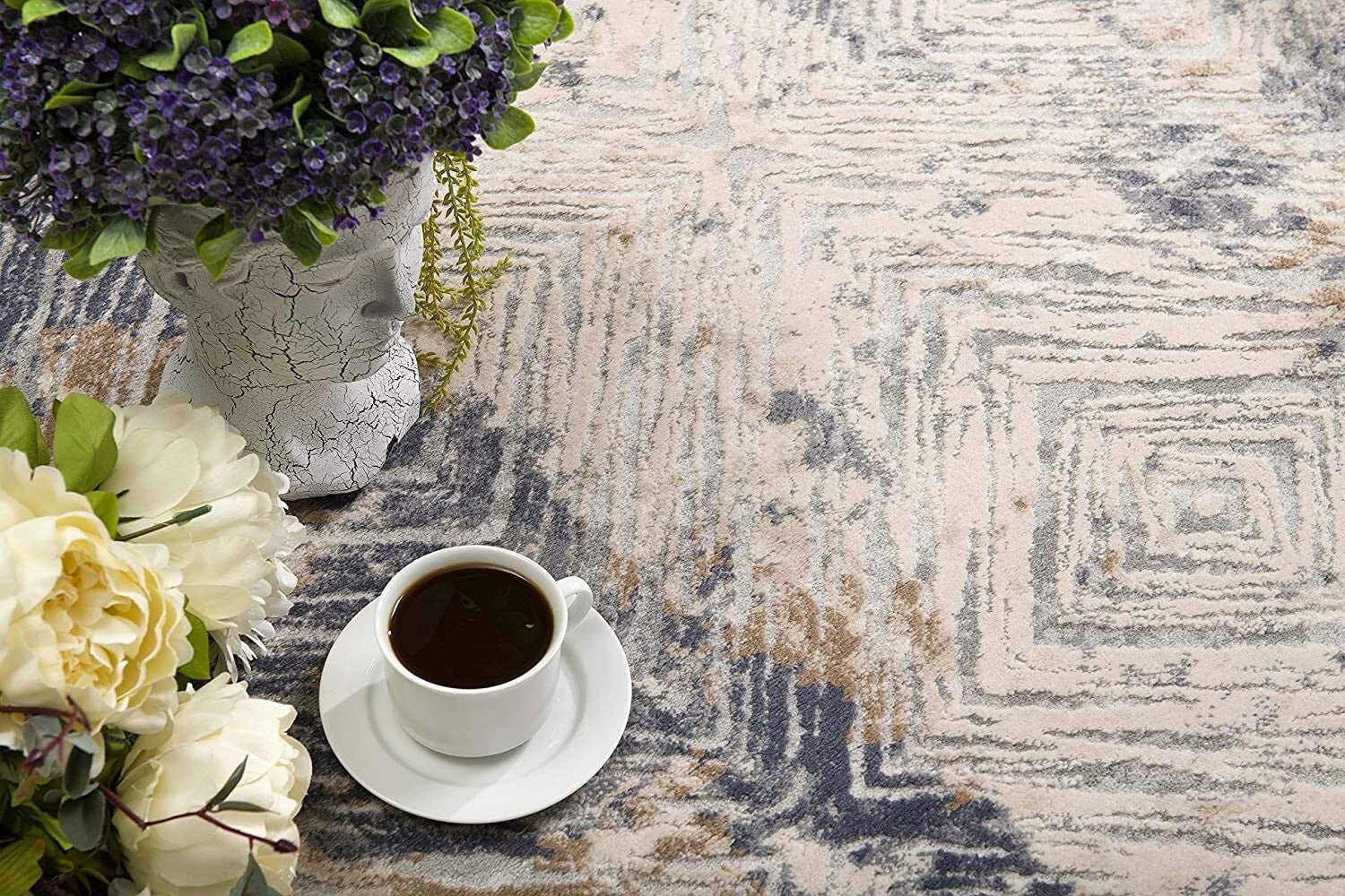 8' X 11' Ivory And Beige Abstract Diamonds Area Rug