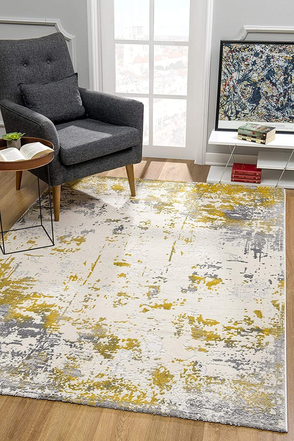 3' X 5' Gold And Gray Abstract Area Rug