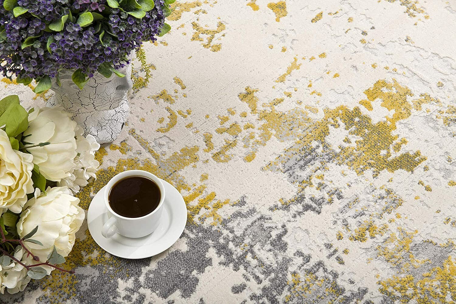 3' X 5' Gold And Gray Abstract Area Rug