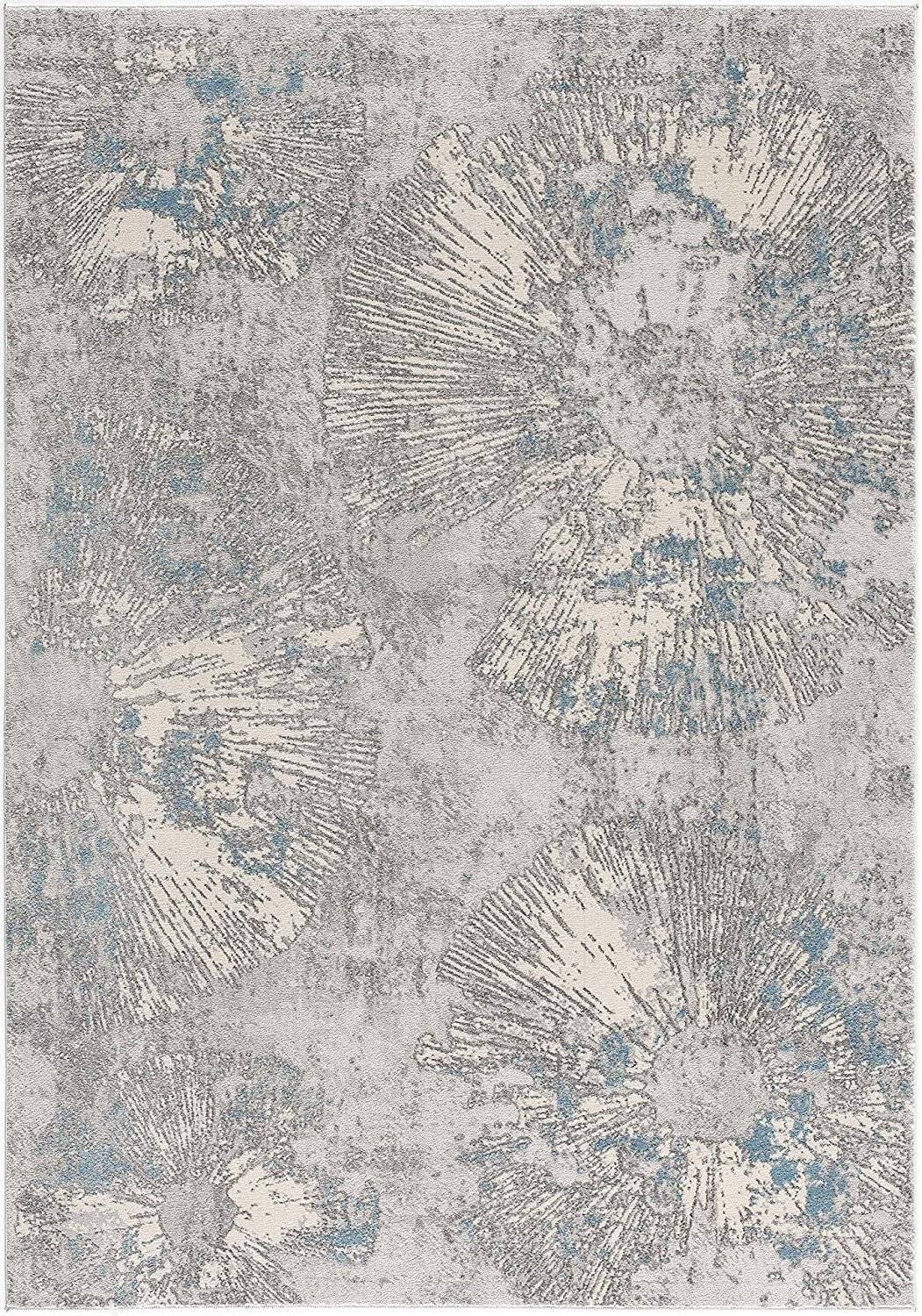 4' X 6' Blue Abstract Circular Motifs Area Rug