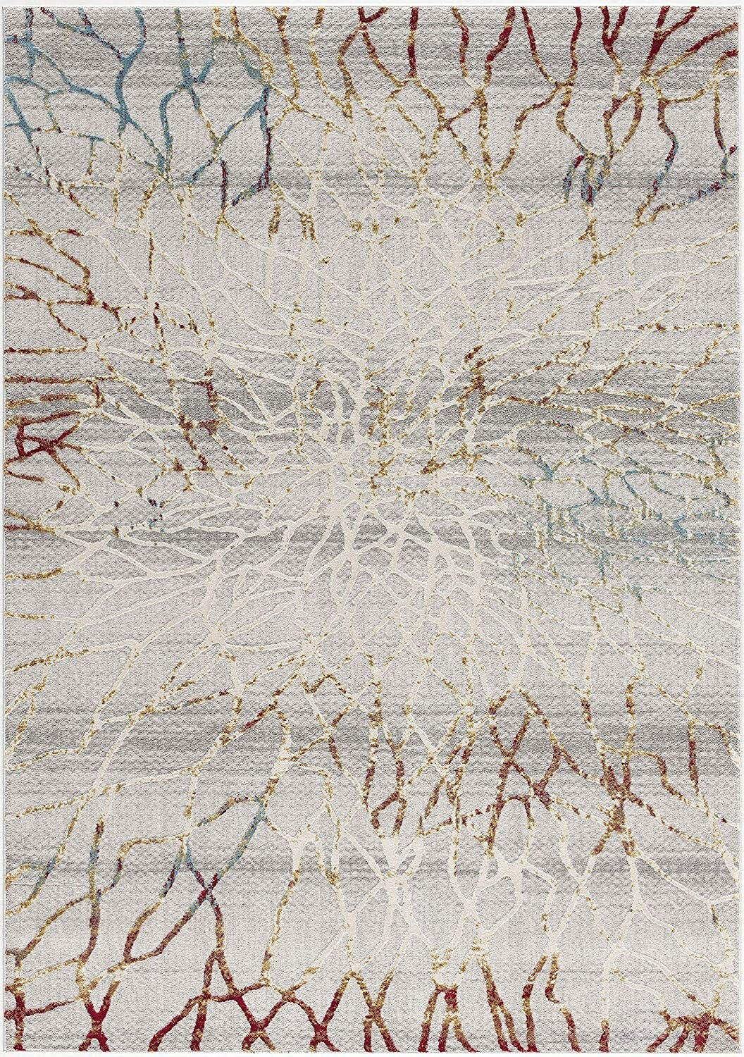 7' X 10' Gold And Ivory Abstract Branches Area Rug