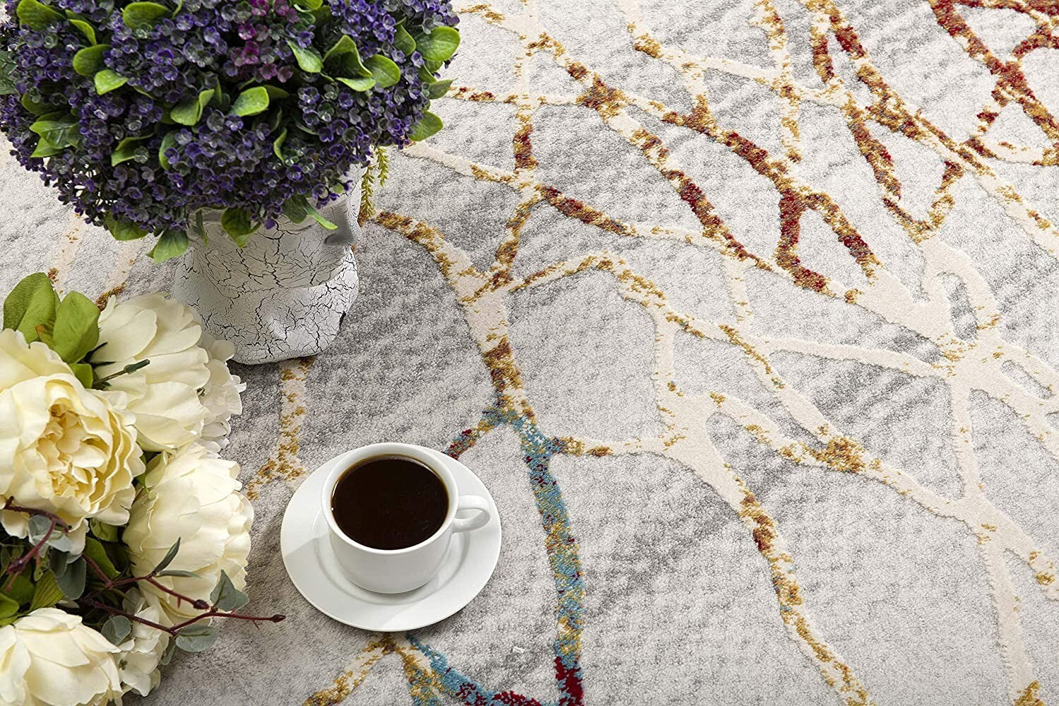 7' X 10' Gold And Ivory Abstract Branches Area Rug