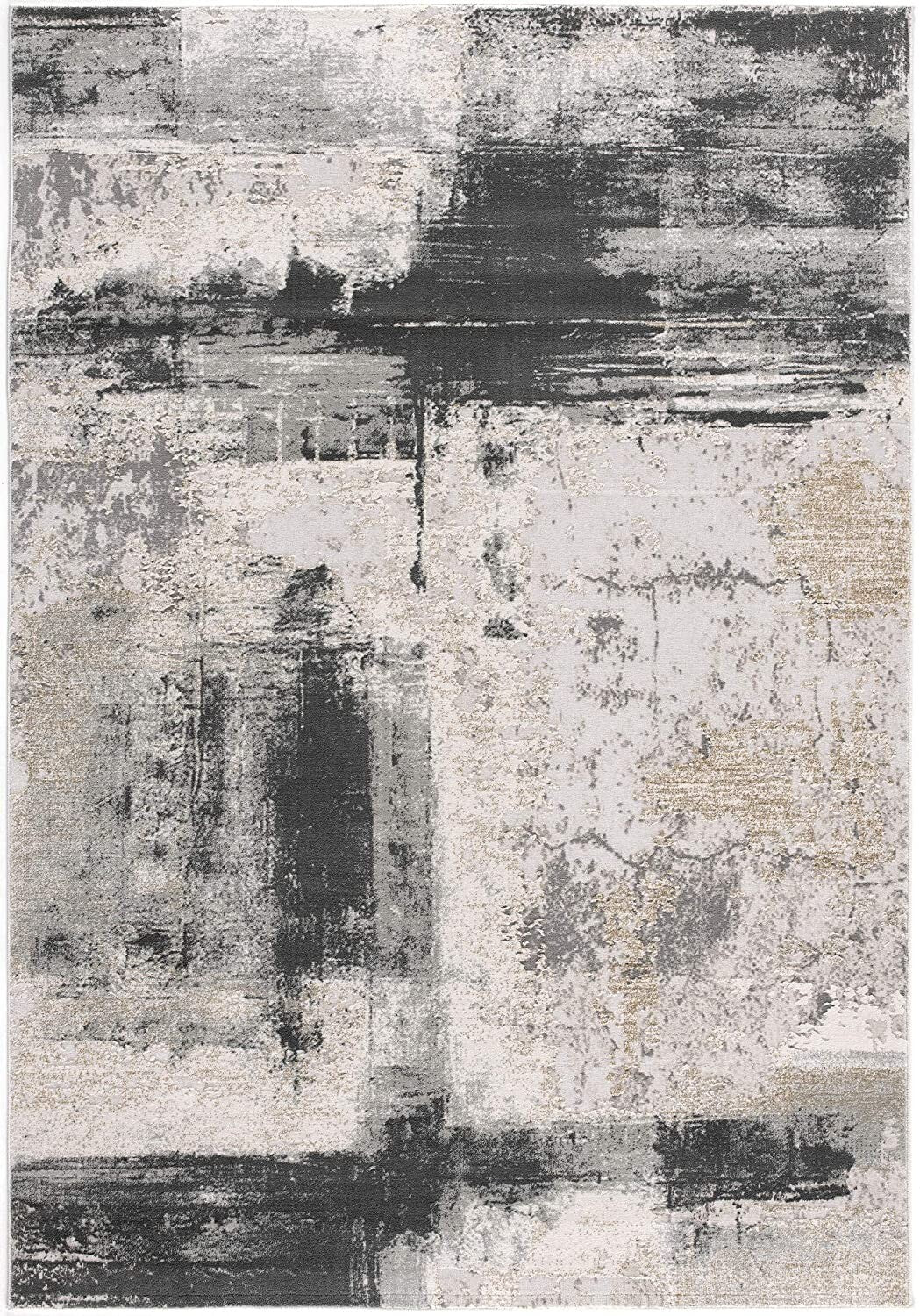 2' X 15' Cream And Gray Abstract Patches Runner Rug