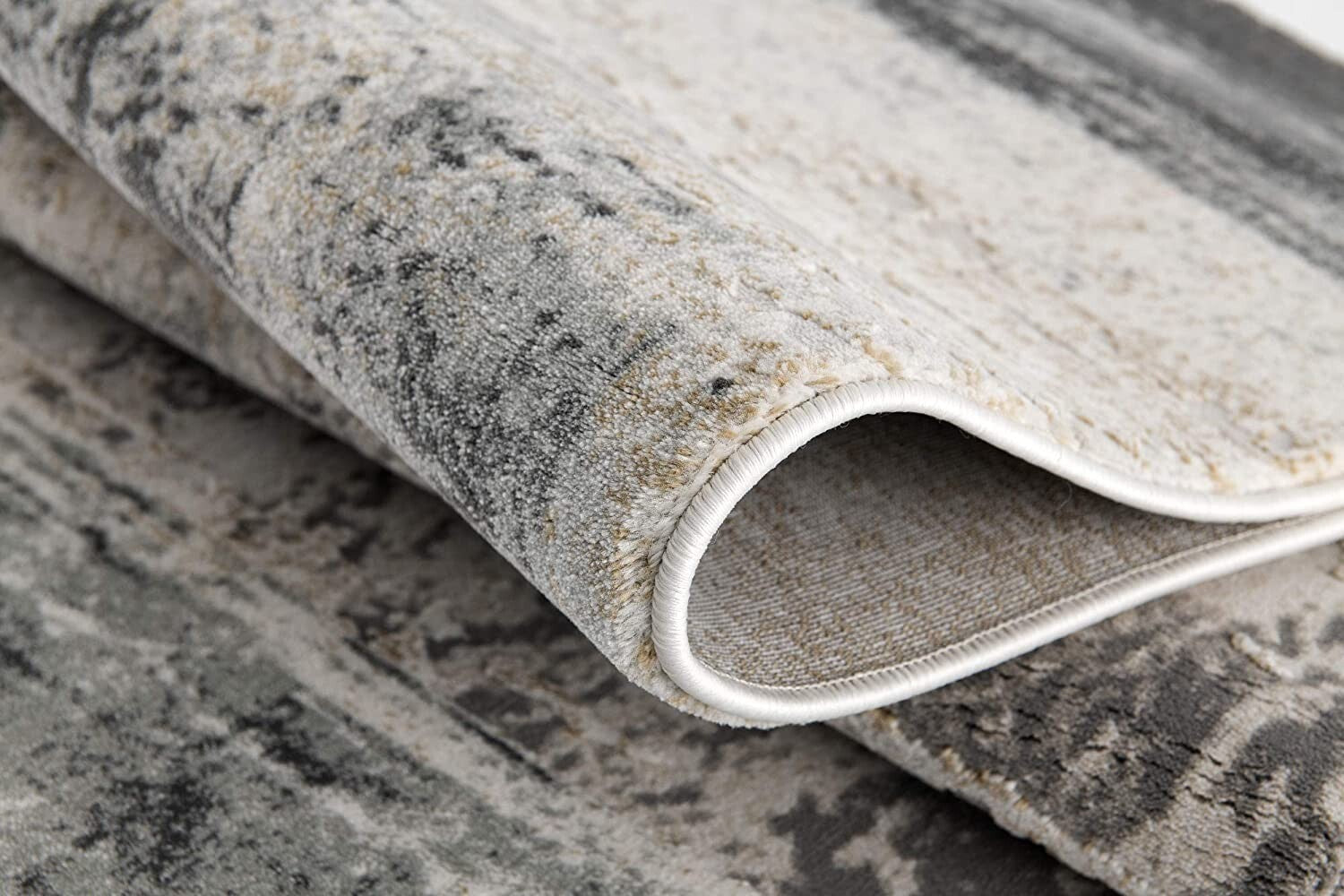2' X 15' Cream And Gray Abstract Patches Runner Rug