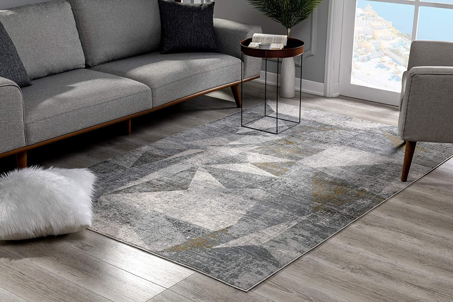 5' X 8' Gray Distressed Prism Modern Area Rug