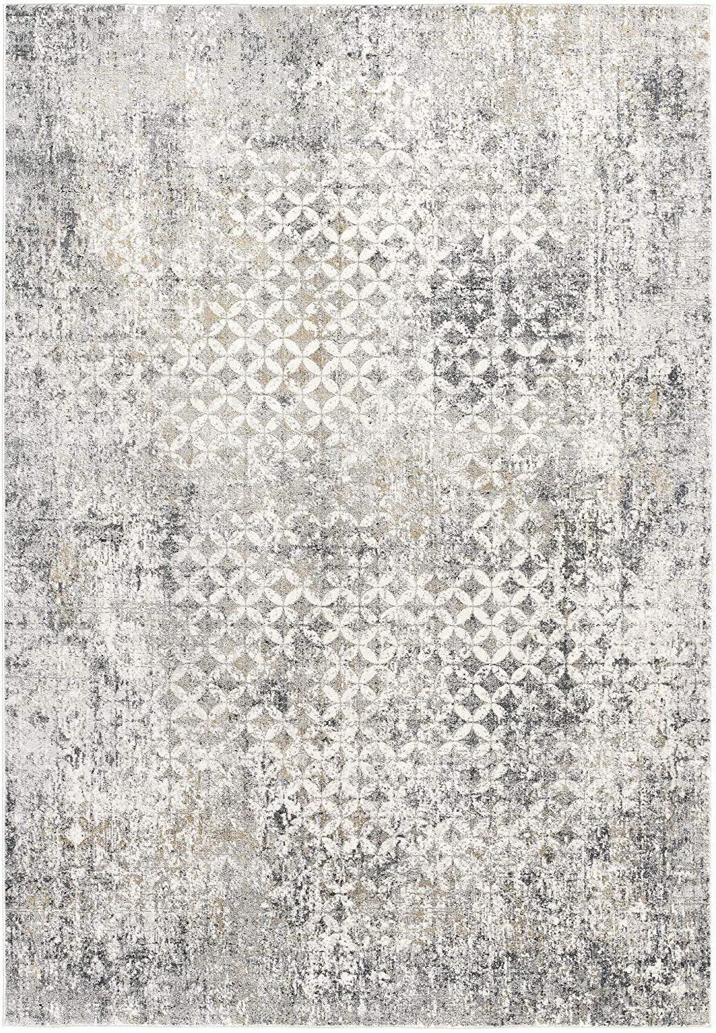 5' X 8' Gray And Ivory Distressed Area Rug
