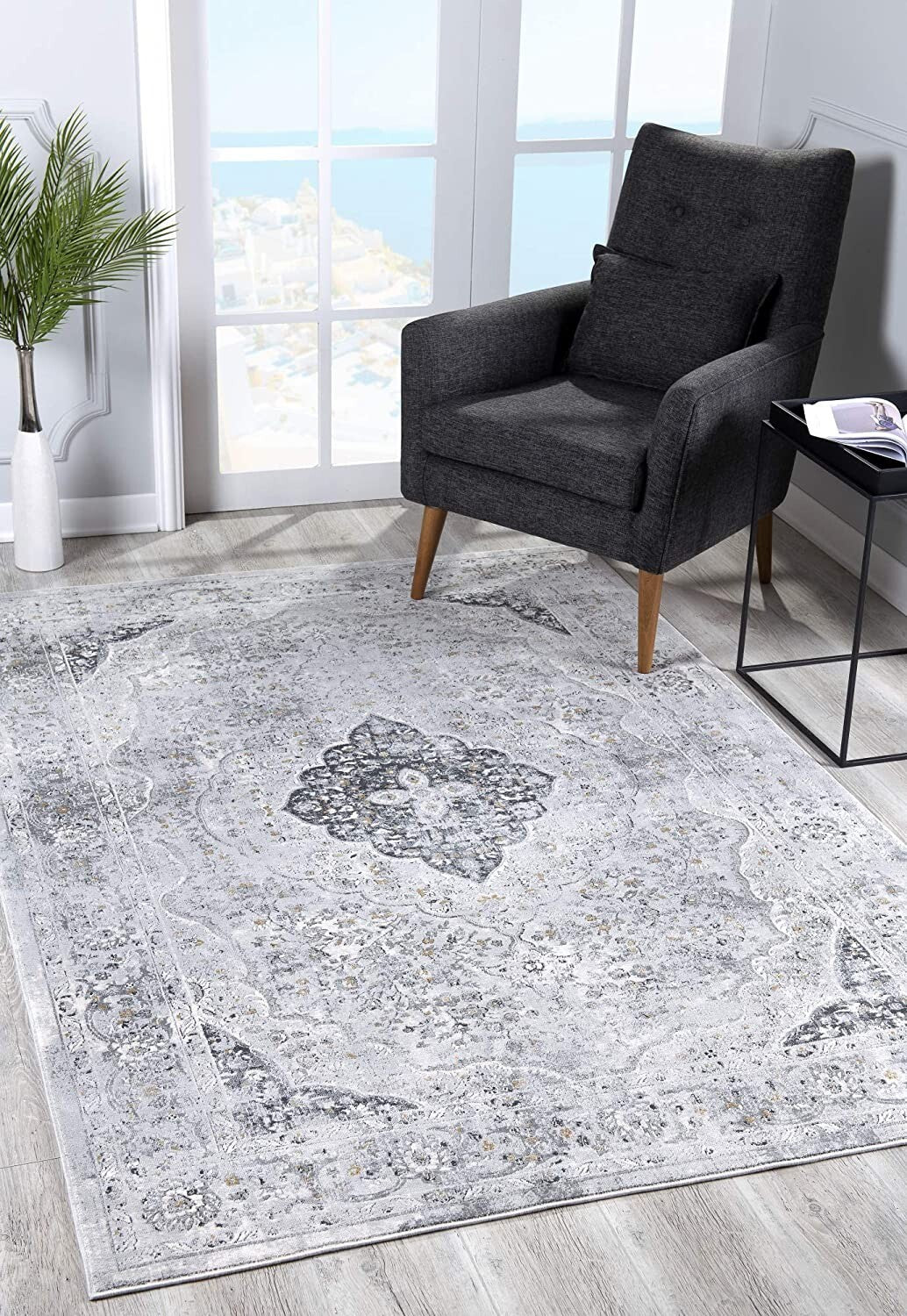 4' X 6' Gray Distressed Decorative Area Rug
