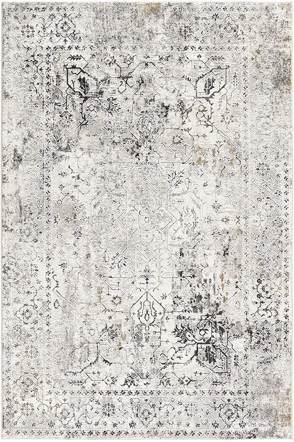 4' X 6' Gray Distressed Ornate Area Rug