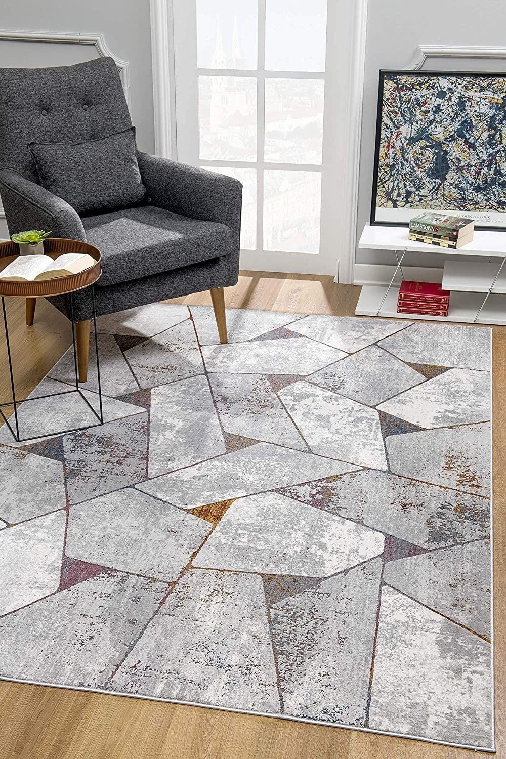 7' X 10' Gray Irregular Geometric Area Rug