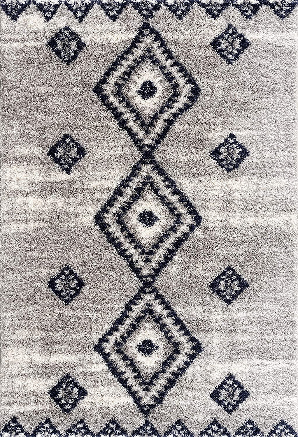 7' X 9' Gray And Navy Boho Chic Area Rug