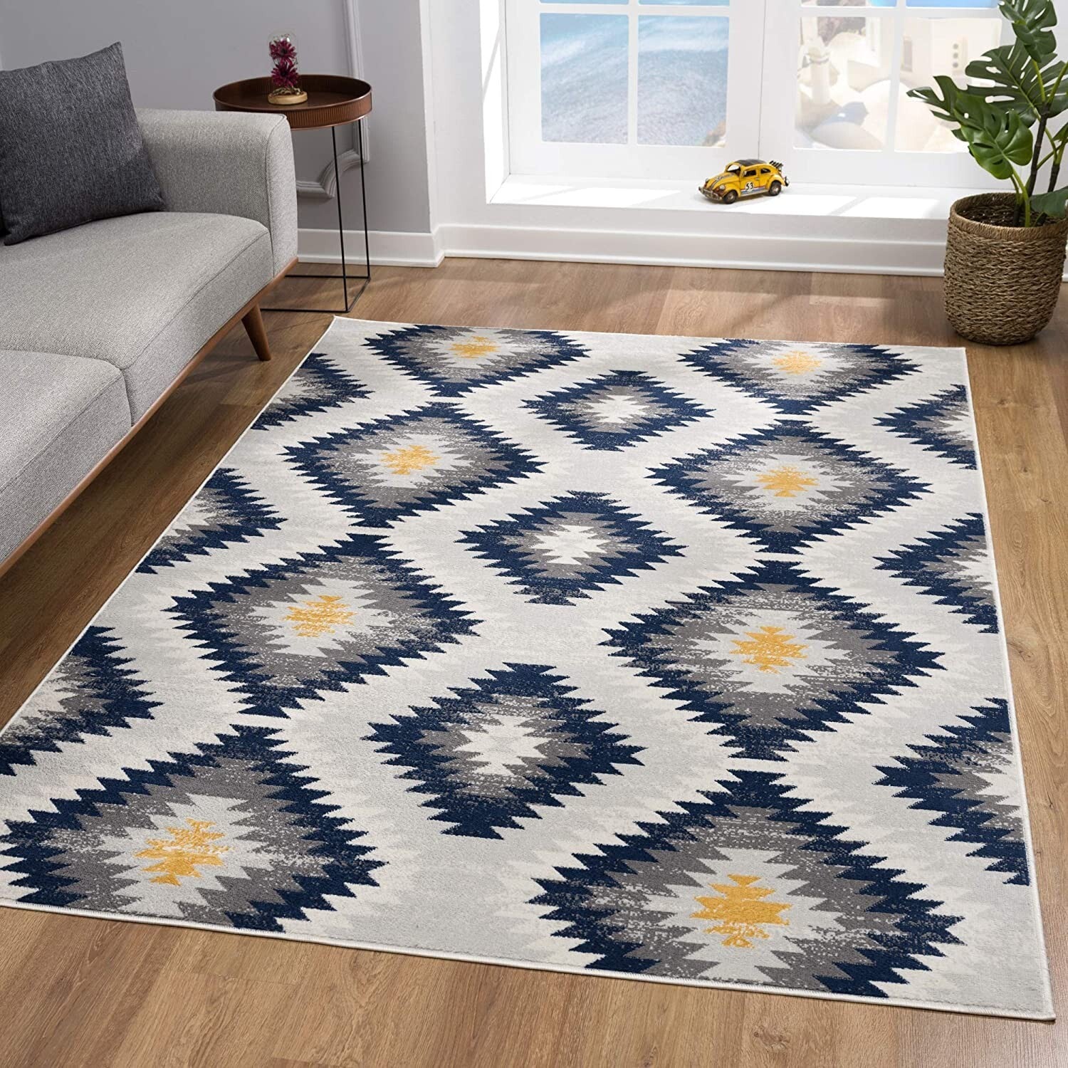 2' X 15' Blue And Gray Kilim Pattern Runner Rug