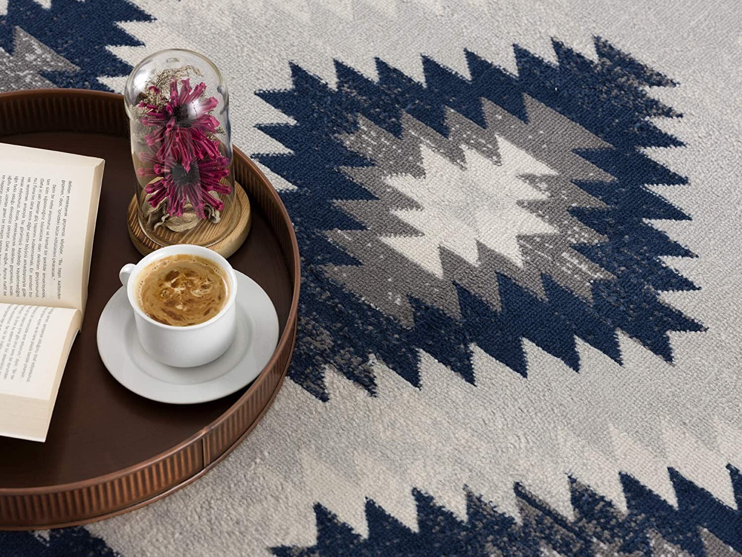 2' X 15' Blue And Gray Kilim Pattern Runner Rug