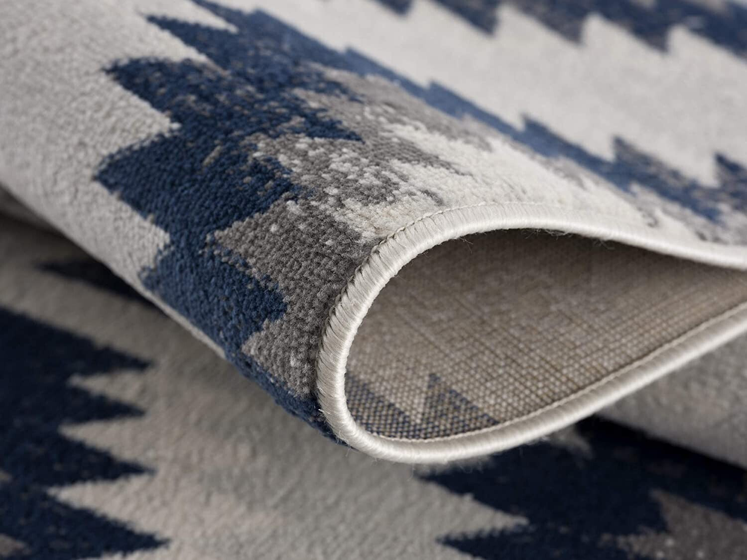 2' X 15' Blue And Gray Kilim Pattern Runner Rug