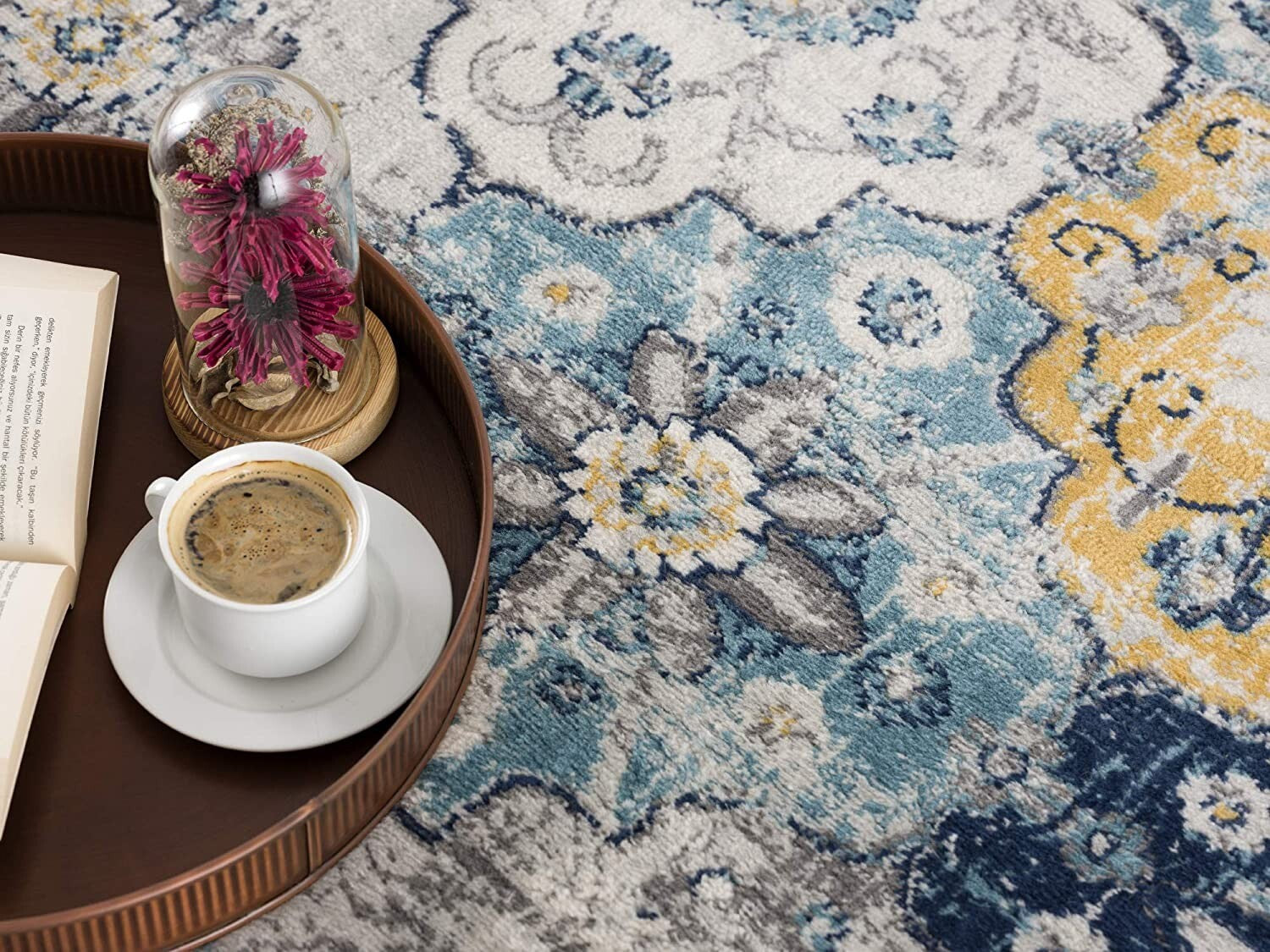 2' X 4' Blue Distressed Floral Area Rug