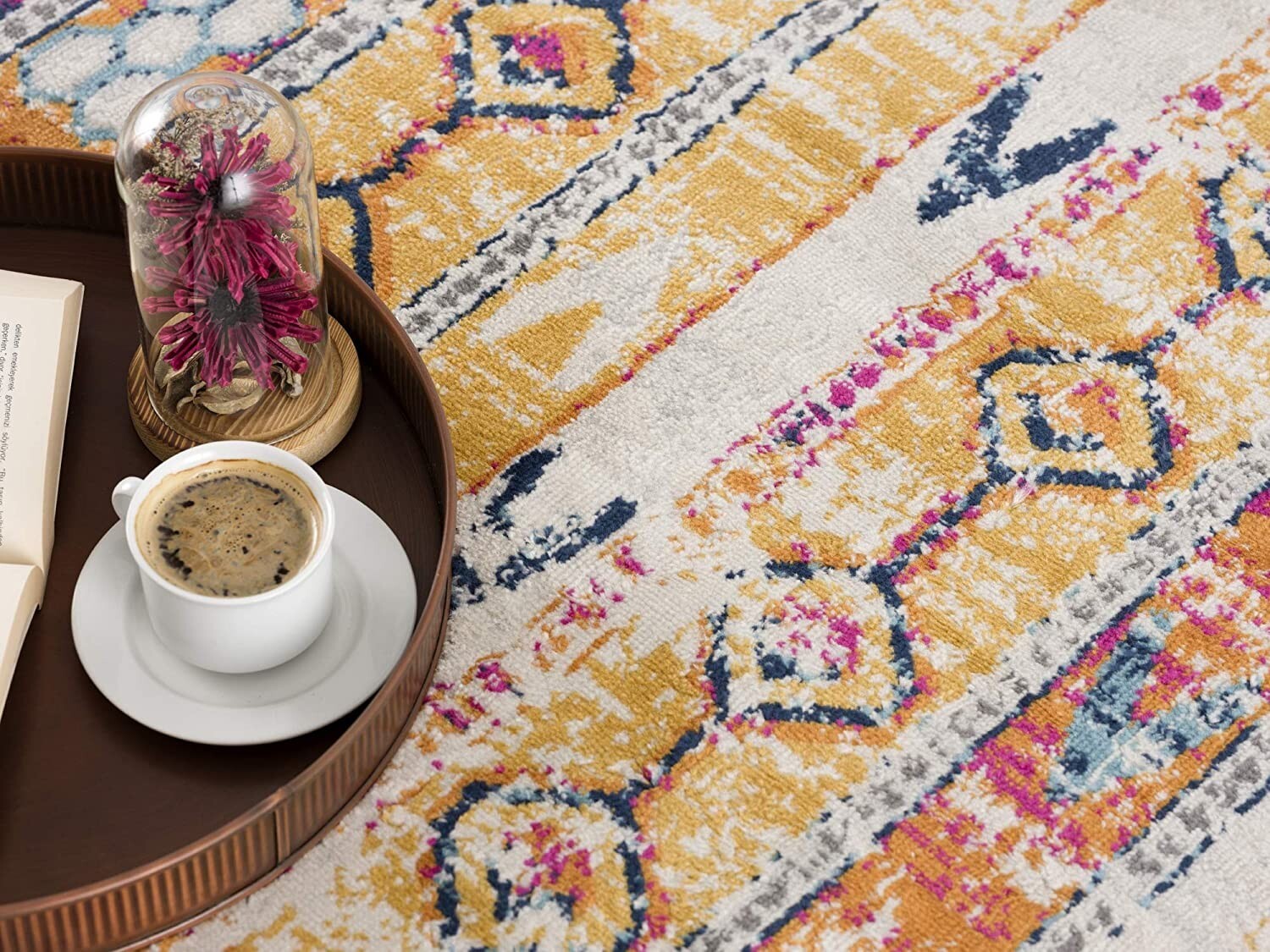 2' X 10' Gold And Ivory Distressed Tribal Runner Rug