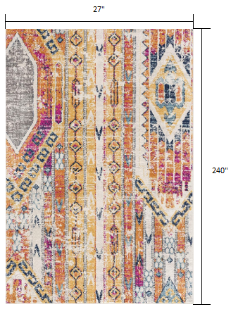 2' X 20' Gold And Ivory Distressed Tribal Runner Rug