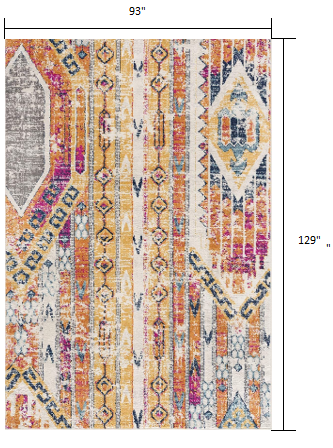 8' X 11' Gold And Ivory Distressed Tribal Area Rug