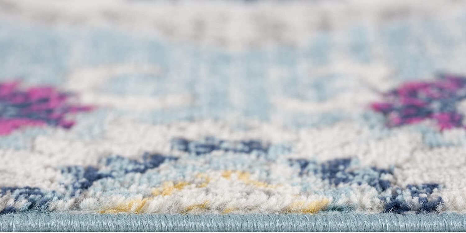 7' X 10' Blue Distressed Medallion Area Rug
