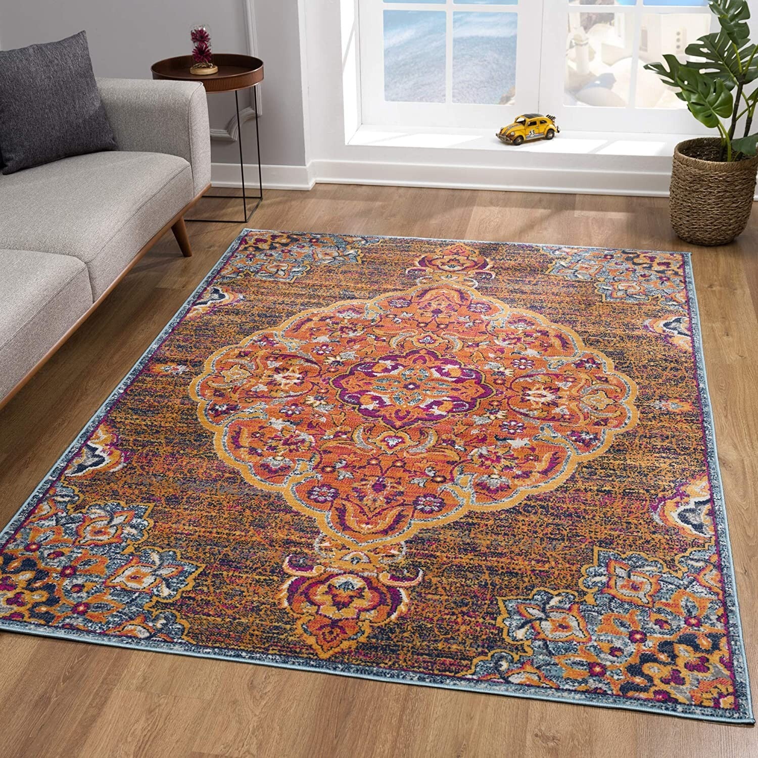 2' X 4' Rustic Orange Medallion Area Rug