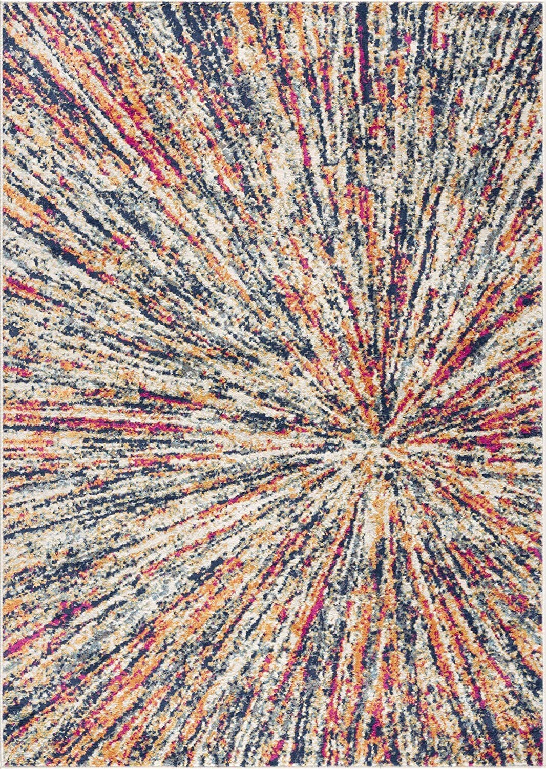 5' X 8' Cream Celestial Burst Abstract Area Rug