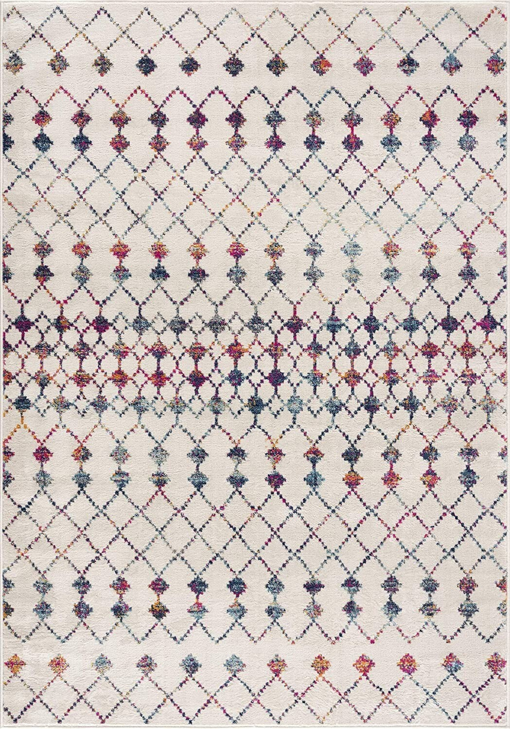 2' X 4' White Modern Geometric Grid Area Rug