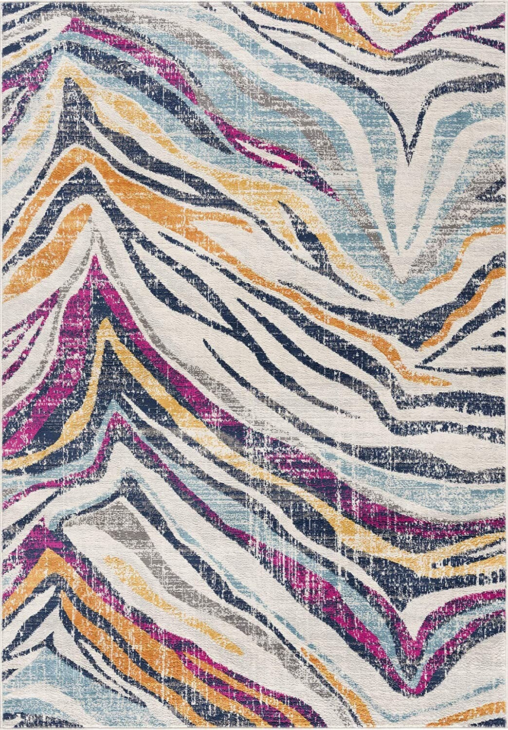 3' X 5' Blue And Gold Zebra Pattern Area Rug