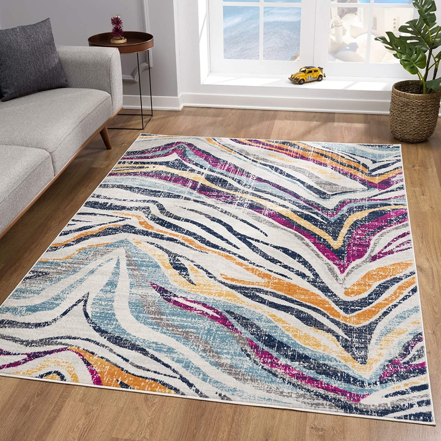 3' X 5' Blue And Gold Zebra Pattern Area Rug
