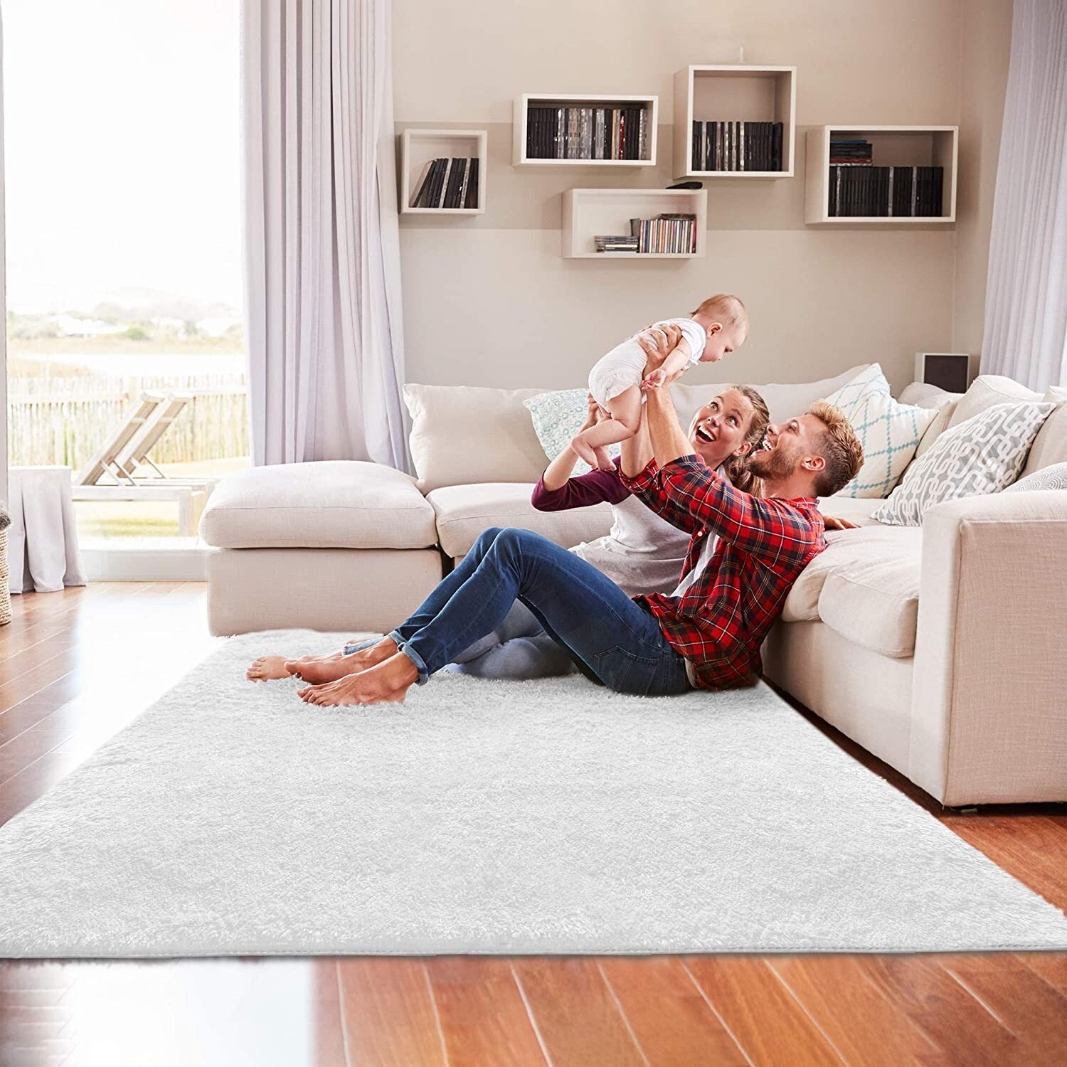 5' X 7' White Solid Modern Area Rug