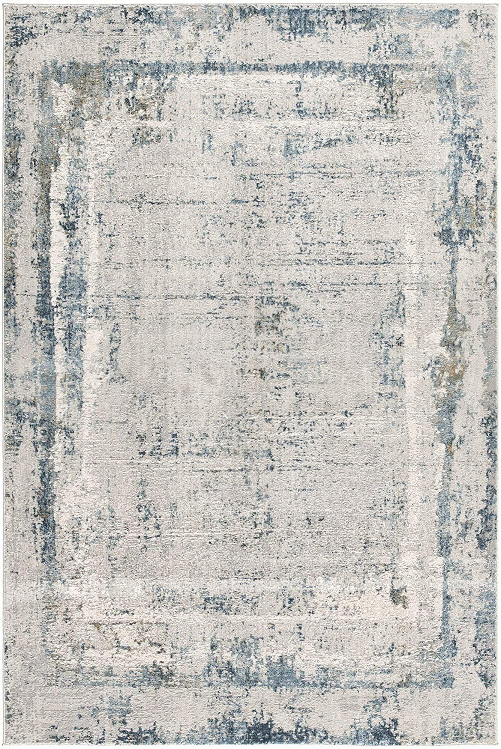 7' X 10' Ivory And Blue Abstract Distressed Area Rug