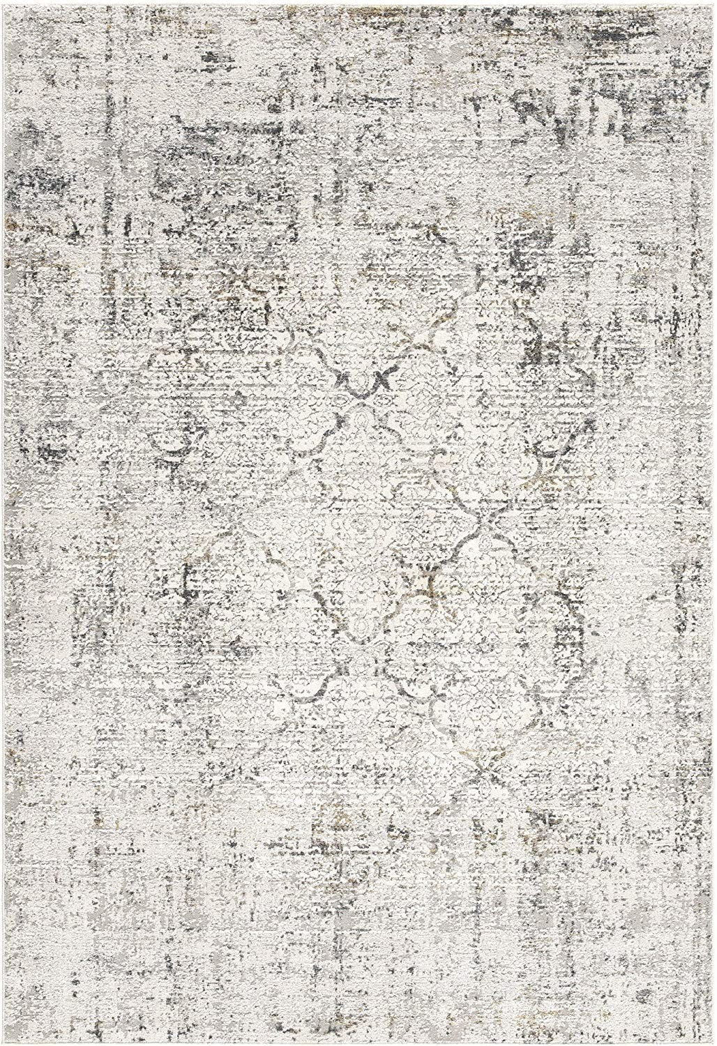 7' X 10' Gray And Ivory Abstract Distressed Area Rug