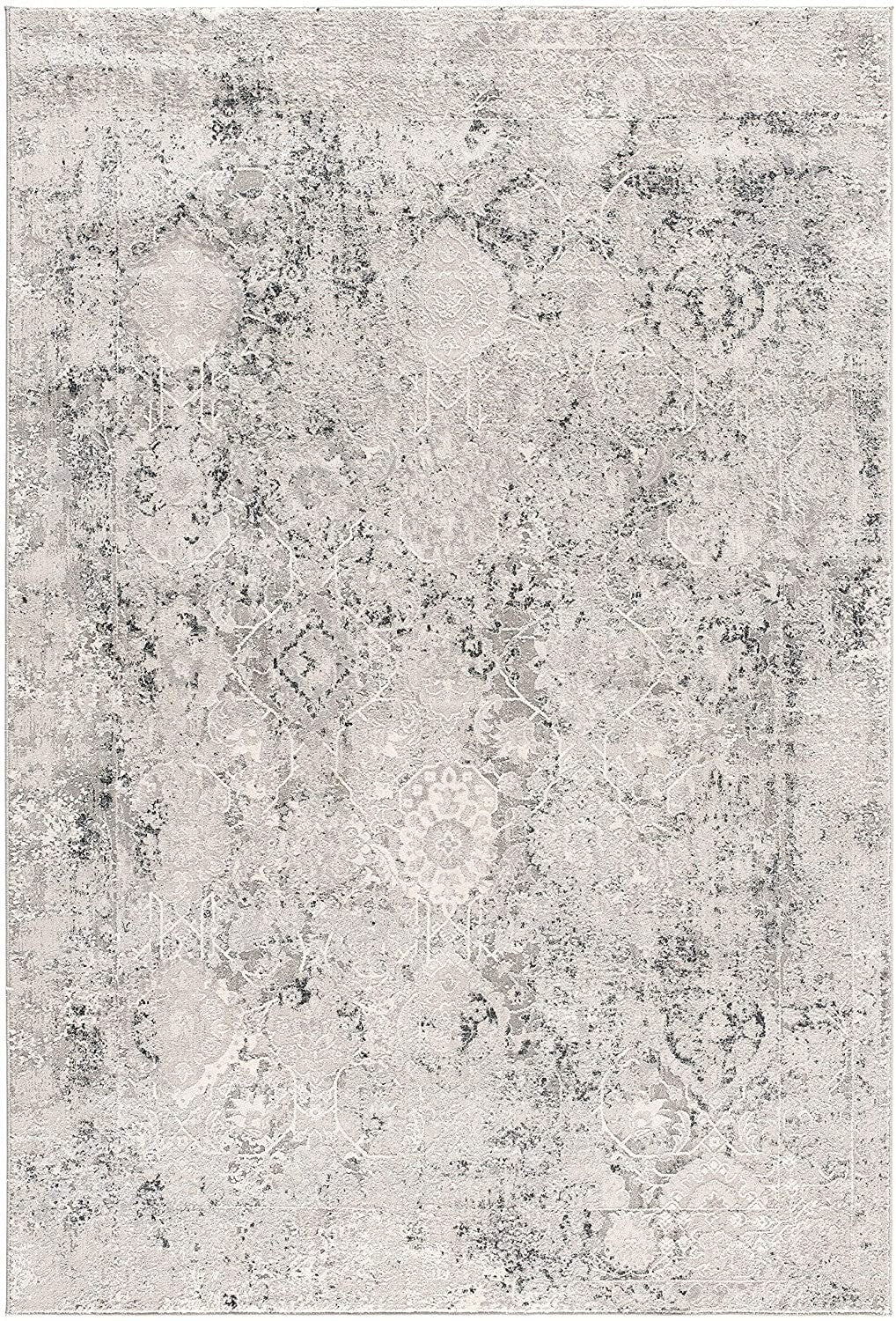 7' X 10' Gray And Ivory Abstract Distressed Area Rug