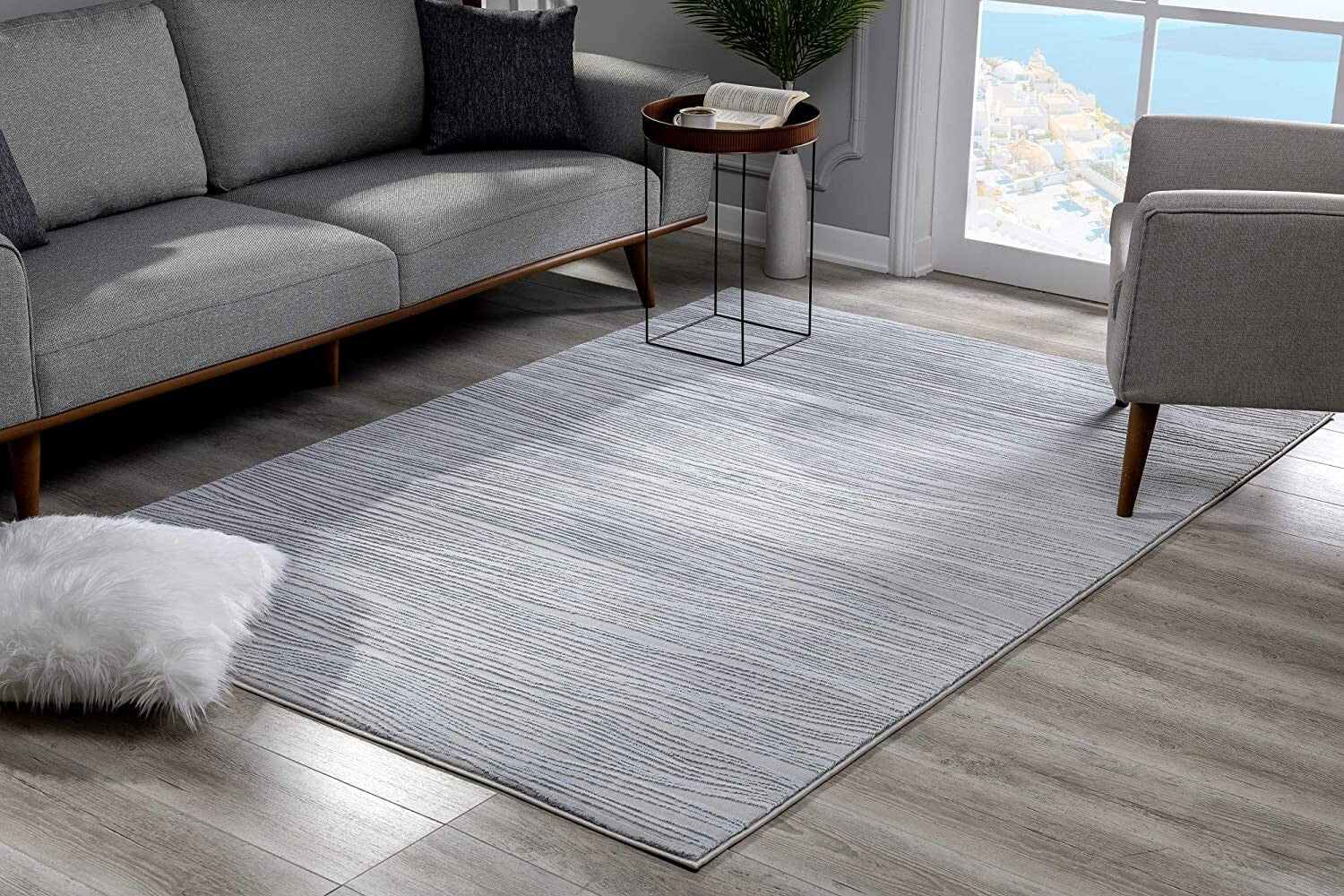 8' X 11' Blue Modern Abstract Stripe Area Rug