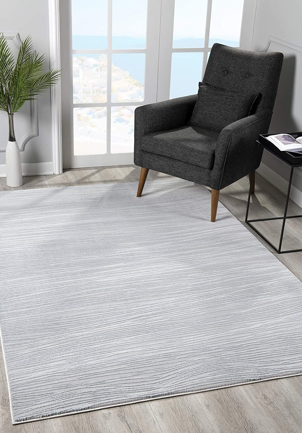 8' X 11' Blue Modern Abstract Stripe Area Rug
