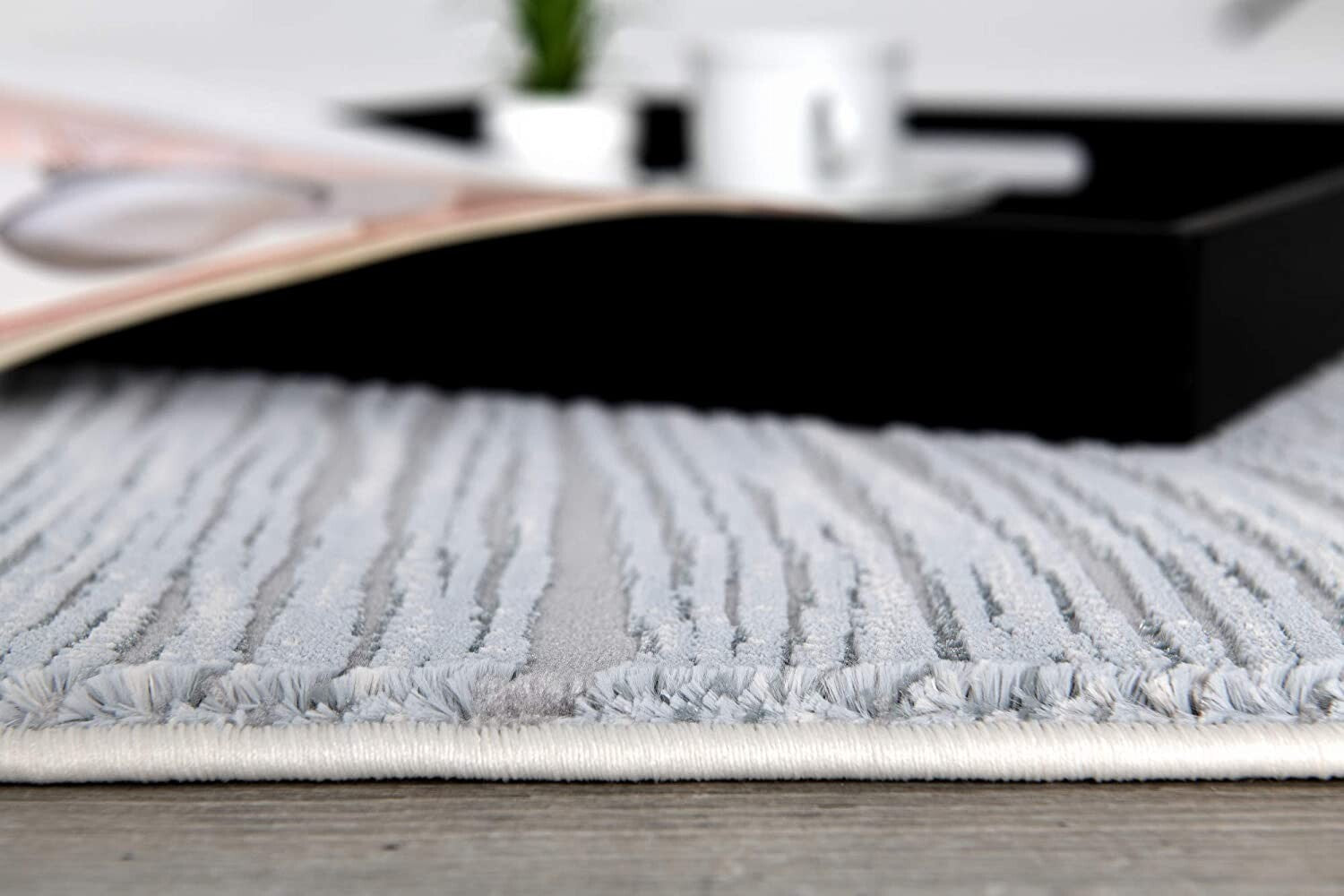 8' X 11' Blue Modern Abstract Stripe Area Rug