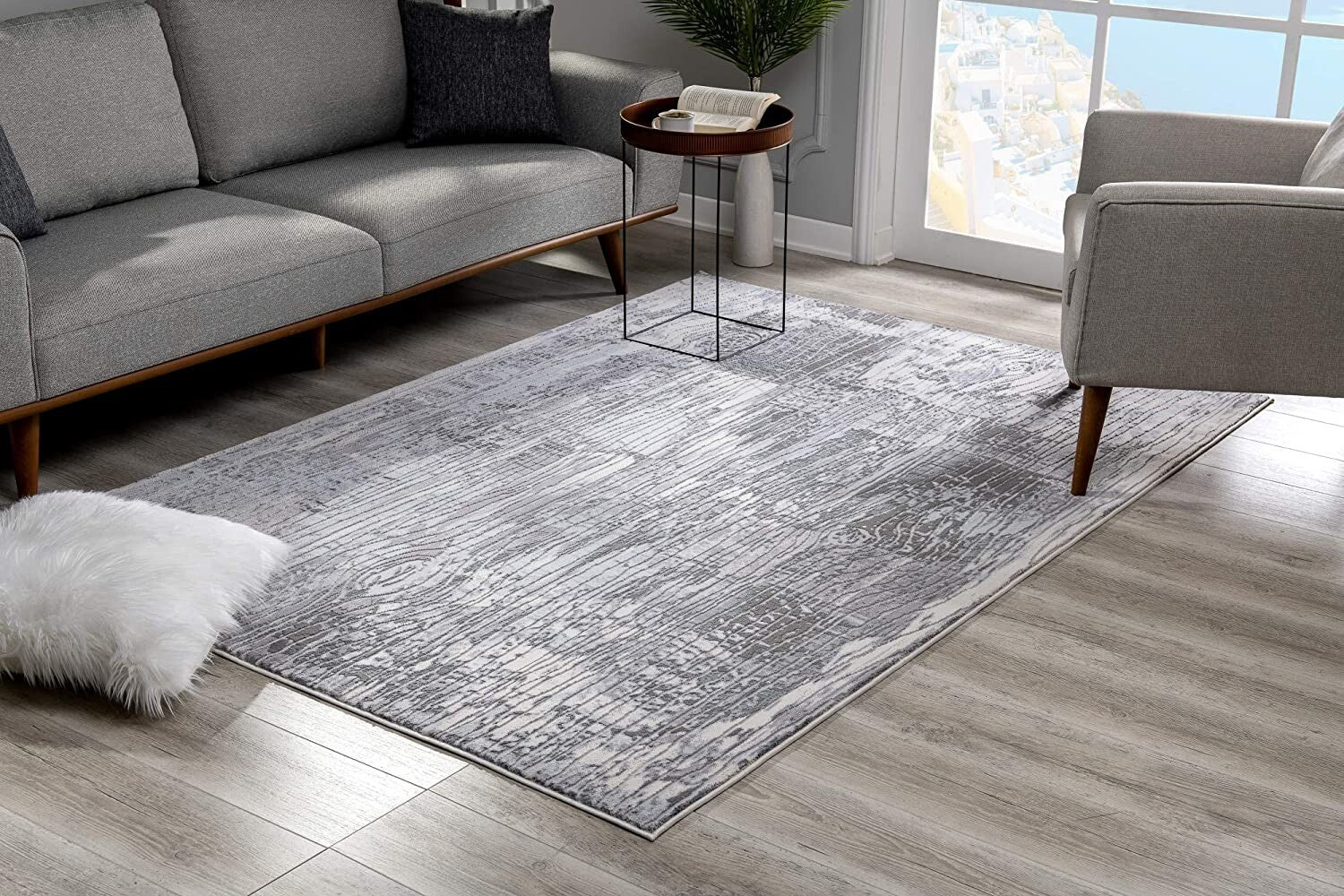 8' X 11' Blue Abstract Strokes Area Rug