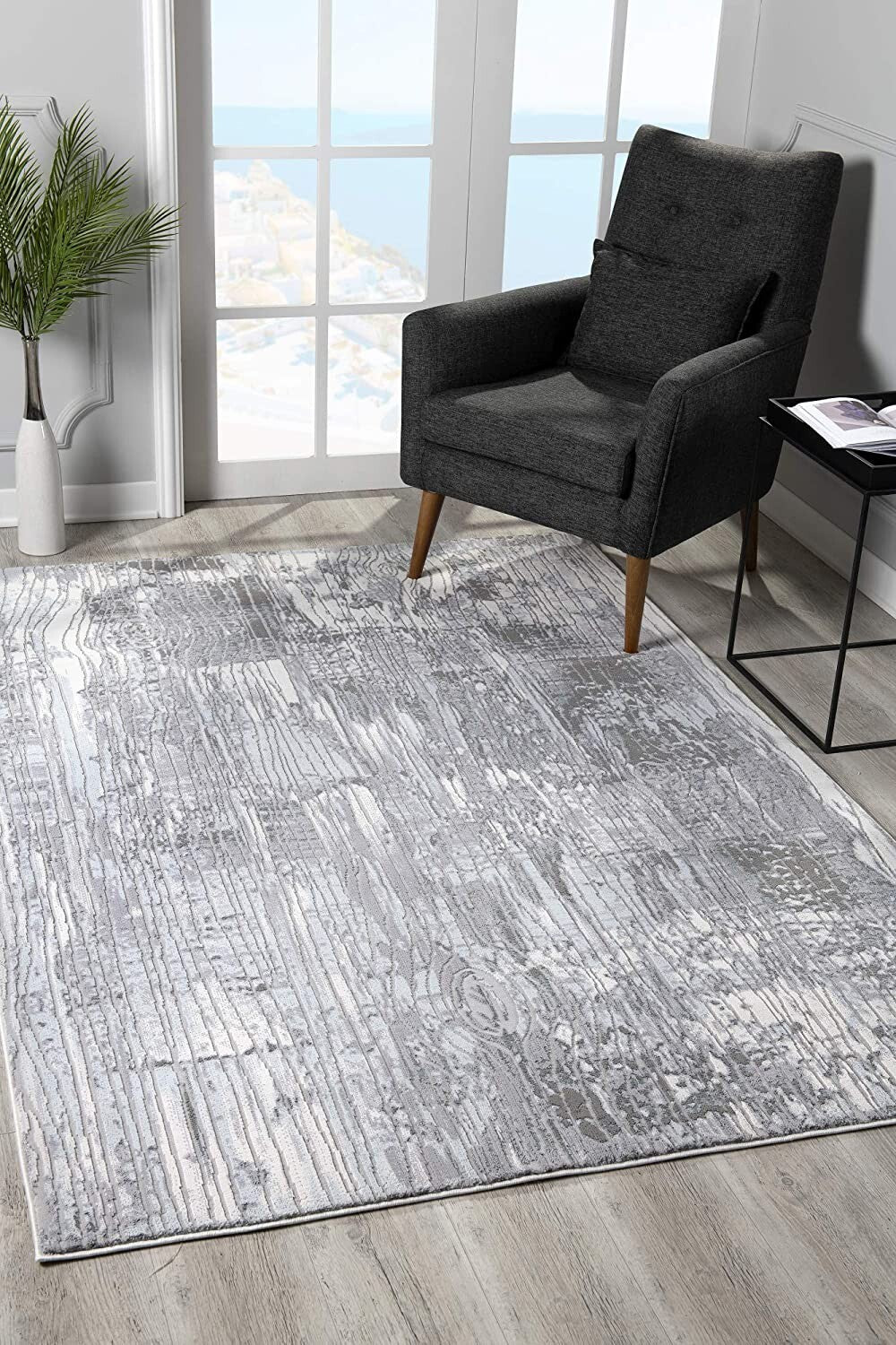 8' X 11' Blue Abstract Strokes Area Rug