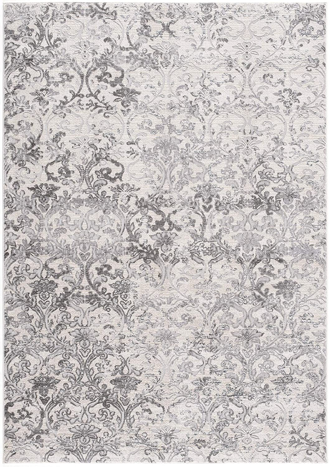 8' X 11' Cream And Gray Faded Filigree Area Rug