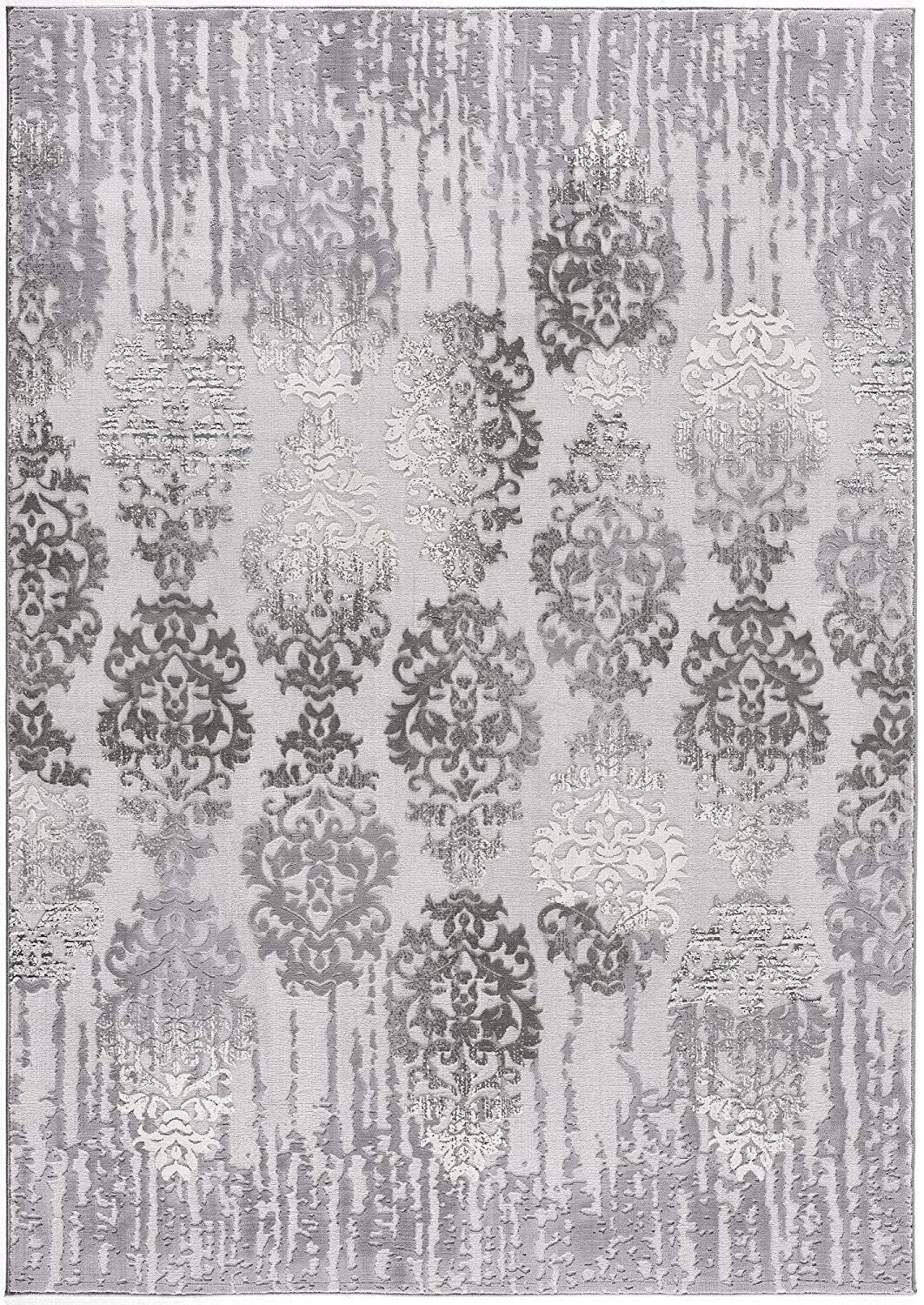 7' X 10' Gray Dripping Damask Area Rug