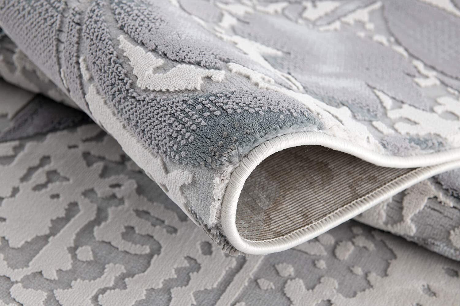 8' X 11' Blue And Gray Floral Filigree Area Rug