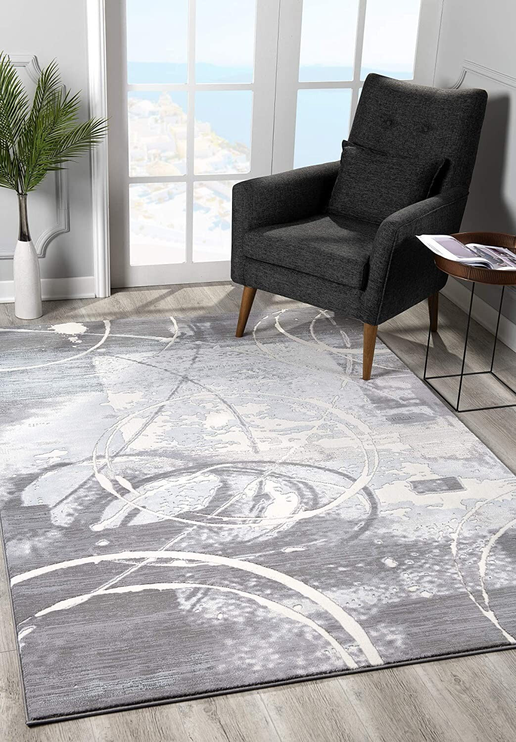 5' X 8' Gray Abstract Splatter Area Rug
